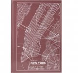 Книга записна у твердій обкладинці, серія Maps New York, Формат А4, 96 аркушів у клітинку. Колір: рожево-коричнева